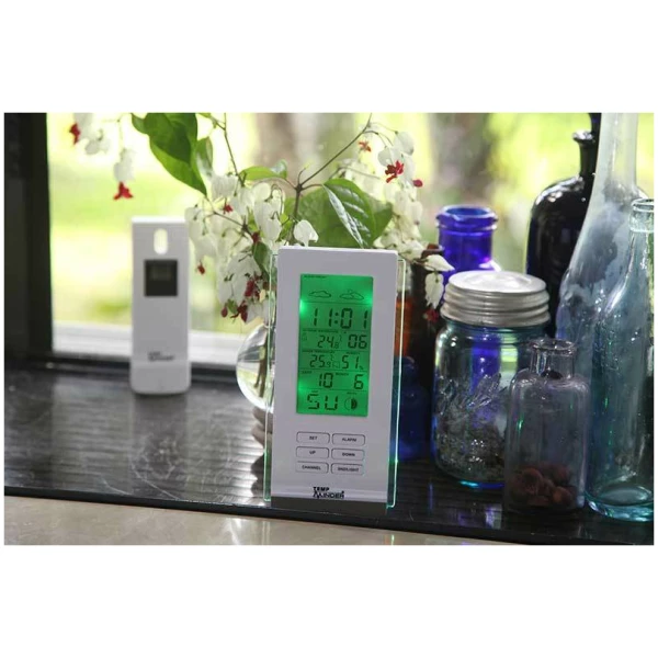 White Wireless Weather Station with Green Backlight LCD (MRI-211MXW)