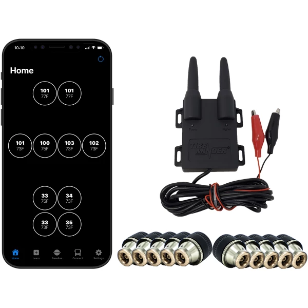 TireMinder Smart TPMS - Smartphone Based Tire Pressure Monitor for RVs with 10 Transmitters