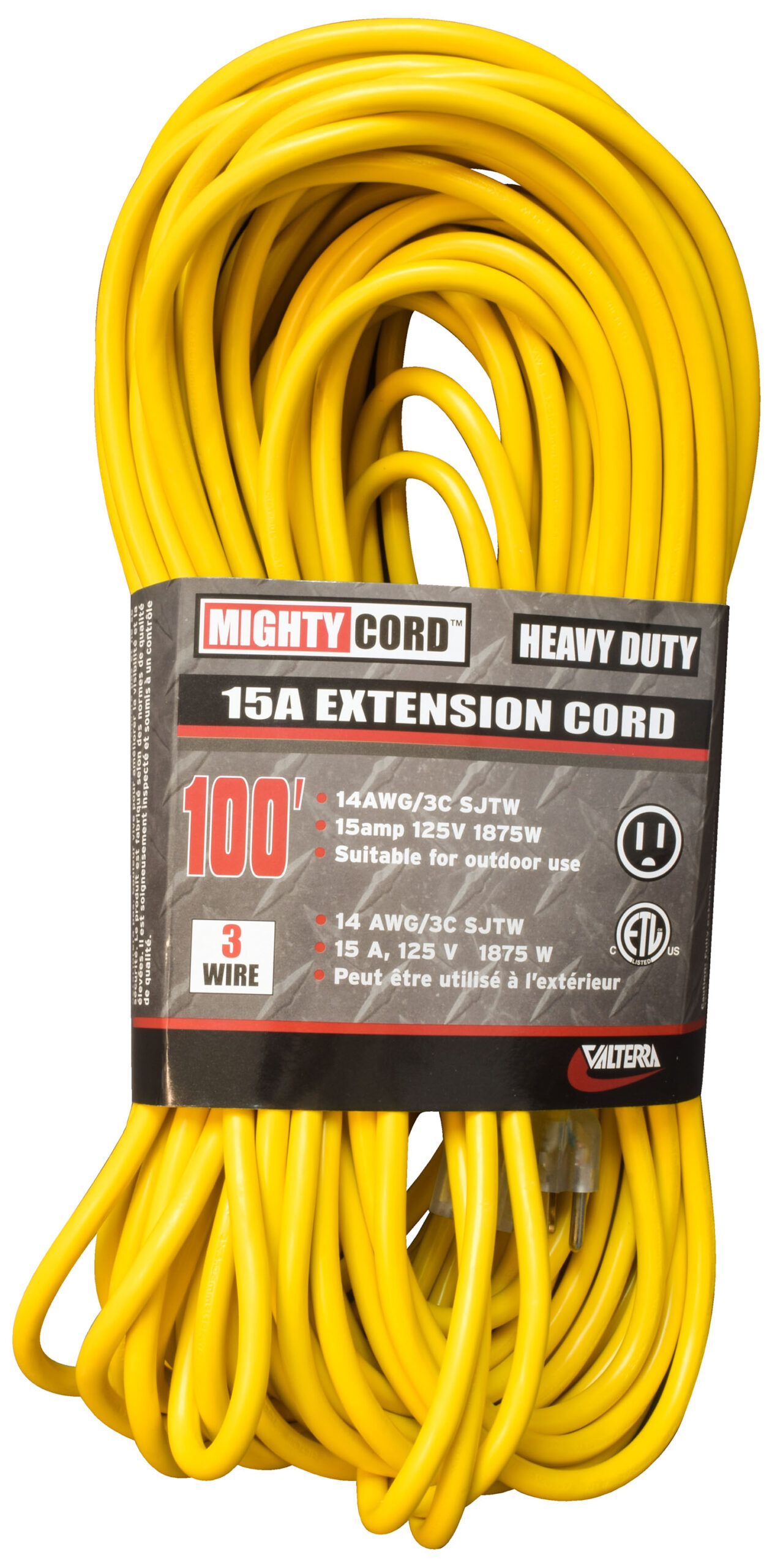 15 Amp 14/3 Single Outlet Extension Cord, 100FT